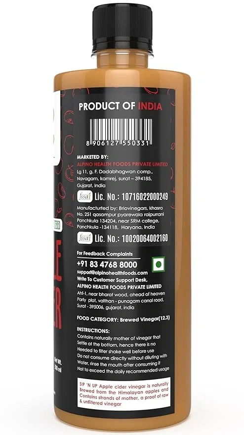 Sip ‘n Up by ALPINO Organic Apple Cider Vinegar – 500 ML | 100% Raw & Unfiltered image 3