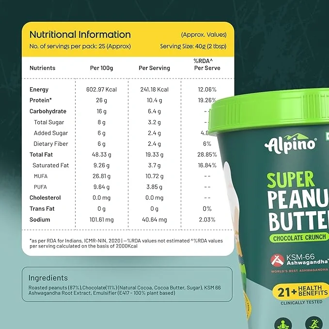 Alpino 1kg Super Peanut Butter – Chocolate Crunch with KSM-66 Ashwagandha image 9