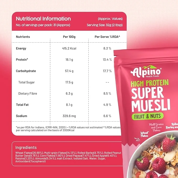  ALPINO Protein-Rich Super Muesli Fruit & Nuts 400g image 2