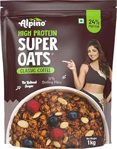  ALPINO 24% High Protein Super Oats Classic Coffee 1kg – Rolled Oats, Natural Peanut