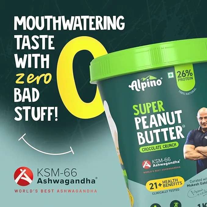 Alpino 1kg Super Peanut Butter – Chocolate Crunch with KSM-66 Ashwagandha image 6