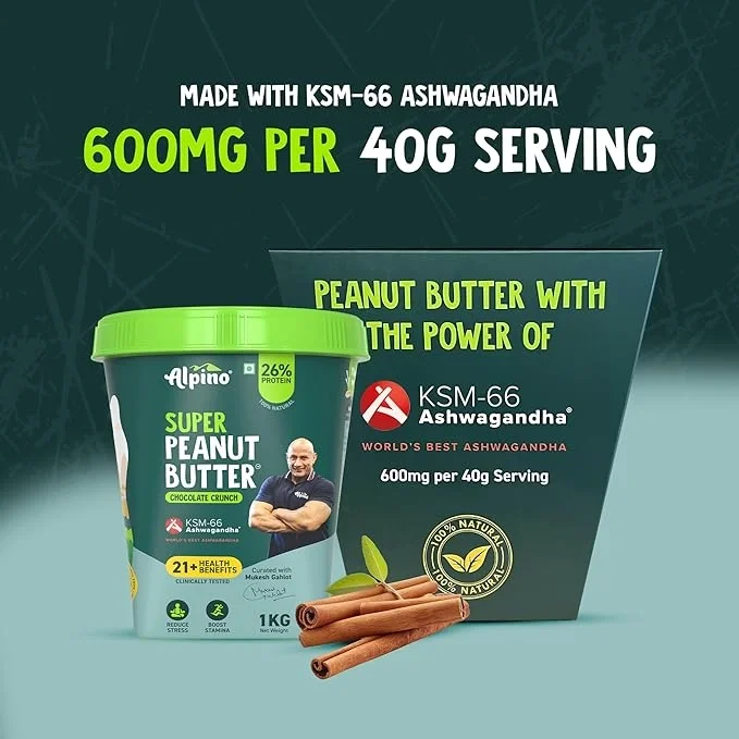 Alpino 1kg Super Peanut Butter – Chocolate Crunch with KSM-66 Ashwagandha image 7