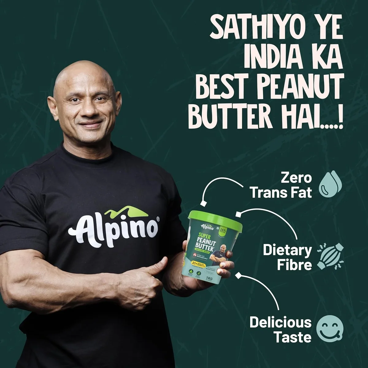 Alpino 1kg Super Peanut Butter – Chocolate Crunch with KSM-66 Ashwagandha image 2