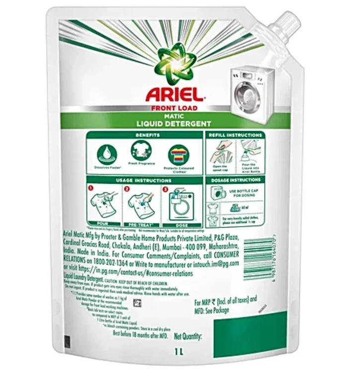 Ariel Liquid Detergent Front Load - Stain Removal In Washing Machine, 1ltr image 4