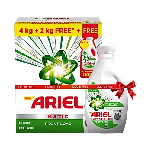  Ariel Matic Front Load Detergent Powder, 6 kg (Get 4 + 2 kg Free + Free 500 ml Liquid)