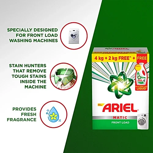  Ariel Matic Front Load Detergent Powder, 6 kg (Get 4 + 2 kg Free + Free 500 ml Liquid) image 5