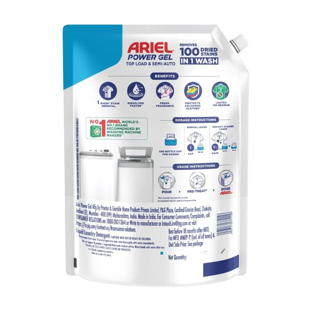 Ariel Power Gel Liquid Detergent for Top Load & Semi Auto – 3kg image 3