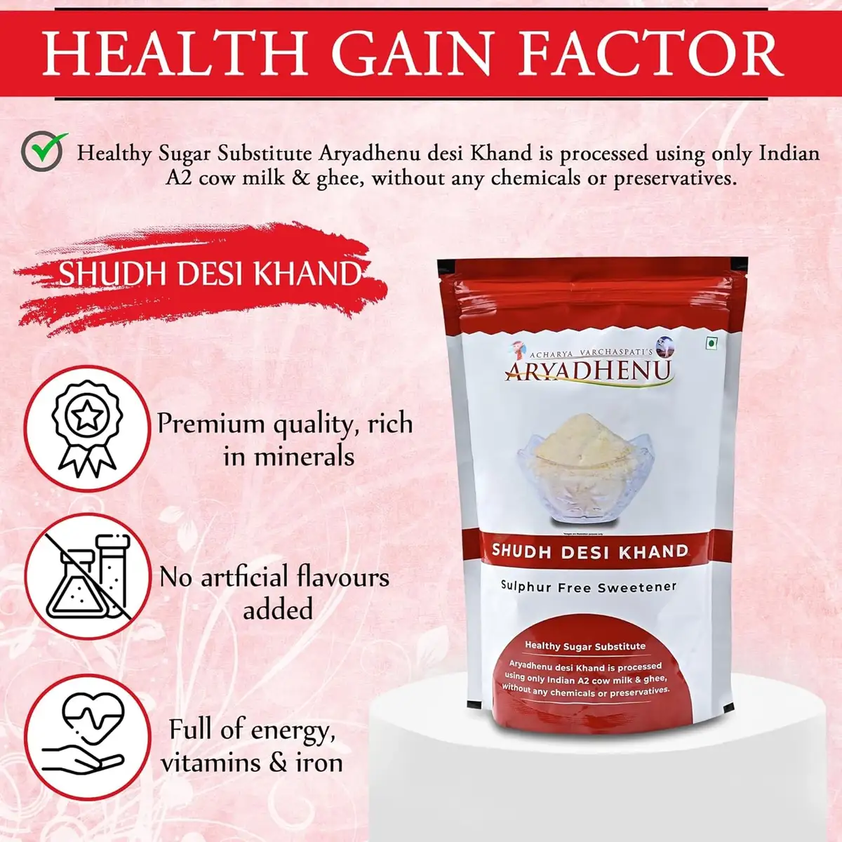 ARYADHENU Shudh Desi Khand Sugar – 100% Natural, Pure & Healthy Cane Sugar Sweetener, 900gm image 3