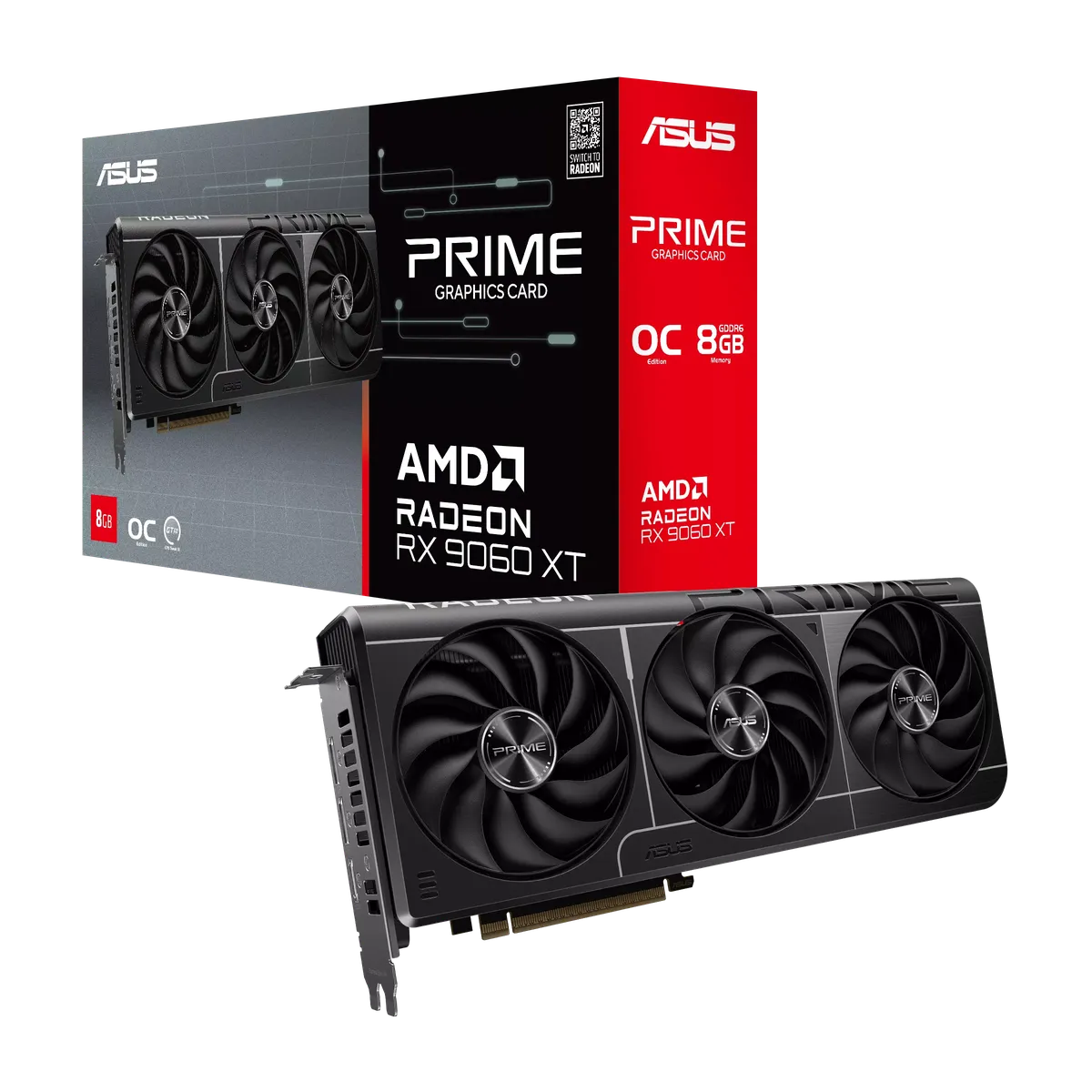 ASUS Prime Radeon RX 9060 XT 8GB GDDR6 OC Edition Graphics Card (PCIe 5.0, HDMI/DP 2.1, 2.5-Slot Design, axial-tech Fans, Dual Ball Fan Bearings, Dual BIOS