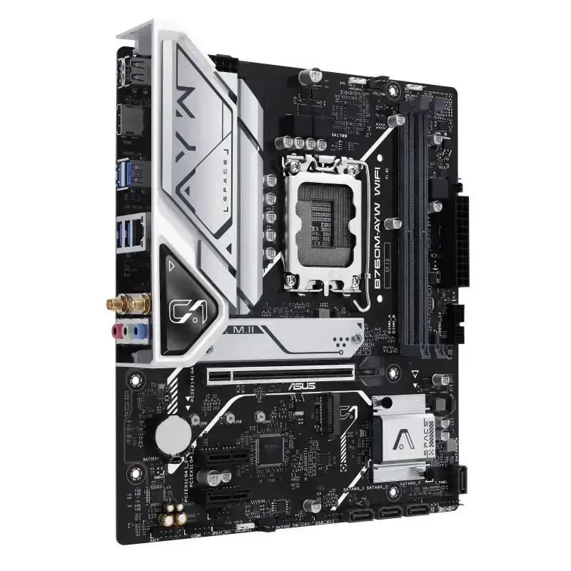 ASUS B760M-AYW WIFI 6.0, Intel® B760 LGA 1700, Ready for 14th, 13th and 12th Gen Intel® processors, mATX motherboard with PCIe 4.0, two PCIe 4.0 M.2 slots, DDR5, Realtek 2.5Gb Ethernet, WiFi 6, HDMI™, SATA 6 Gbps, front USB 3.2 Gen 1, Aura Sync, 3 Year Warranty image 3