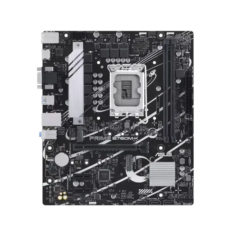 ASUS Prime B760M-K, Intel® B760 LGA 1700, Ready for 14th, 13th and 12th Gen Intel® processors, mATX motherboard with PCIe 4.0, two PCIe 4.0 M.2 slots, DDR5, Realtek 2.5Gb Ethernet, VGA, HDMI™, SATA 6 Gbps, front USB 3.2 Gen 1, Aura Sync, 3 Year Warranty image 2