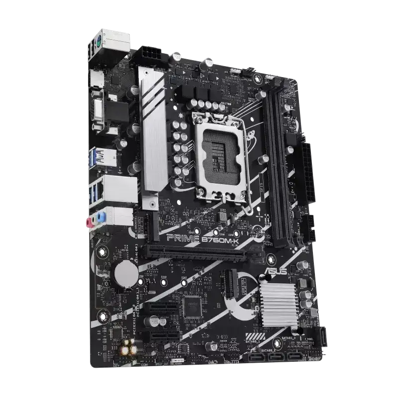 ASUS Prime B760M-K, Intel® B760 LGA 1700, Ready for 14th, 13th and 12th Gen Intel® processors, mATX motherboard with PCIe 4.0, two PCIe 4.0 M.2 slots, DDR5, Realtek 2.5Gb Ethernet, VGA, HDMI™, SATA 6 Gbps, front USB 3.2 Gen 1, Aura Sync, 3 Year Warranty image 3