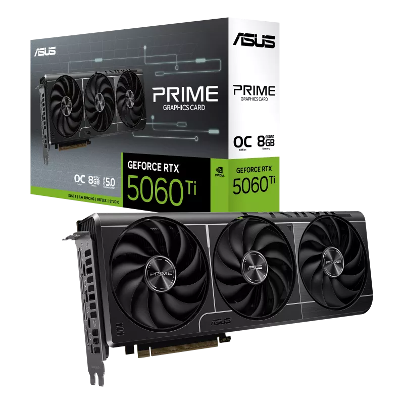 ASUS Prime GeForce RTX™ 5060 Ti 8GB GDDR7 OC Edition Graphics Card (PCIe® 5.0, 8GB GDDR7, HDMI®/DP 2.1, 2.5-Slot, Axial-tech Fans, Dual BIOS)