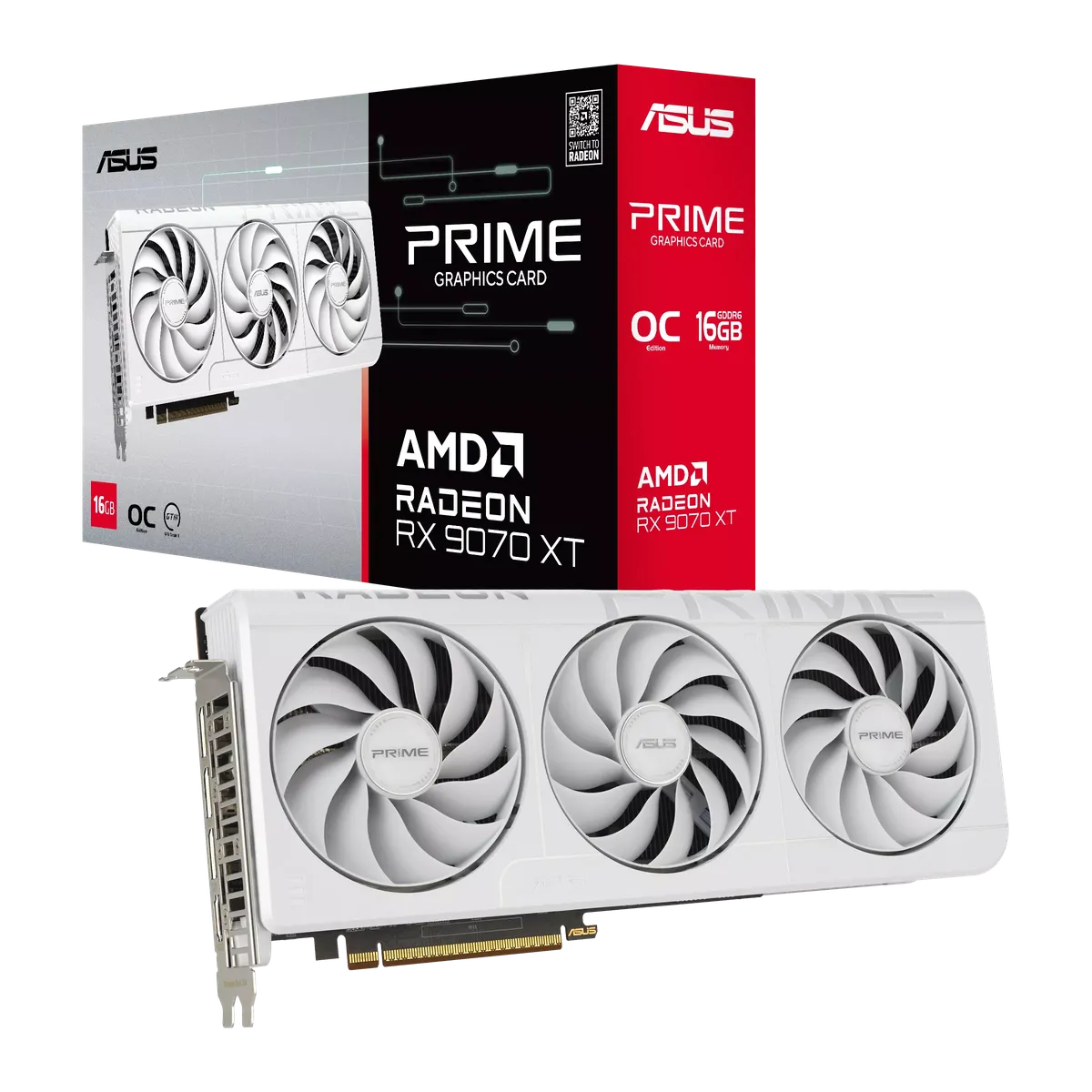 ASUS Prime Radeon RX 9070 XT White OC Edition 16GB GDDR6 Gaming Graphics Card (AMD Radeon RX9070XT RDNA 4, 2.5-Slot, PCIe 5.0, 1x HDMI 2.1b, 3X DisplayPort 2.1a, White, PRIME-RX9070XT-O16G-WHITE)