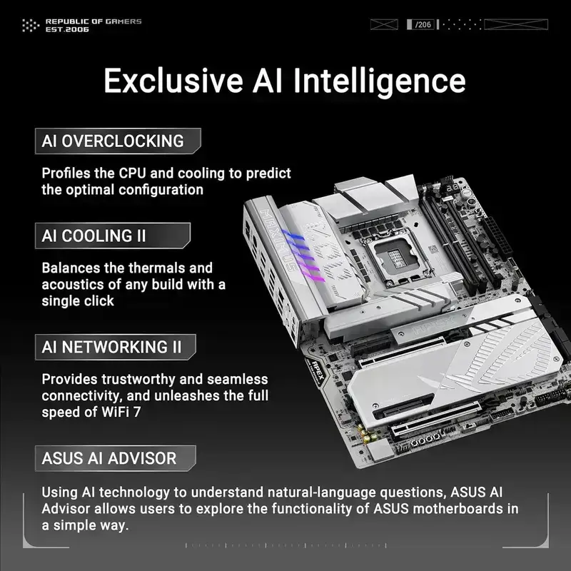 ASUS ROG MAXIMUS Z890 APEX Intel® Z890 LGA 1851 ATX motherboard, Ready for Intel® Core™ Ultra Processors(Series 2), Advanced AI PC-ready, 22+2+1+2 stages, DDR5, WiFi 7, 5G LAN, 3x PCIe® 5.0 M.2, Thunderbolt™ 4, USB Type-C®, AI OC, Cooling & Networking, 3 Year Warranty image 3