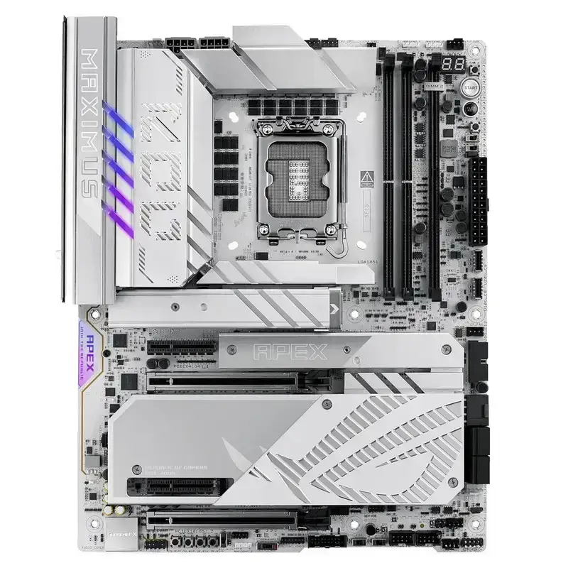 Asus ROG Maximus Z890 Apex motherboard for Intel Core Ultra processors. ATX, DDR5, WiFi 7, PCIe 5.0, Thunderbolt 4.