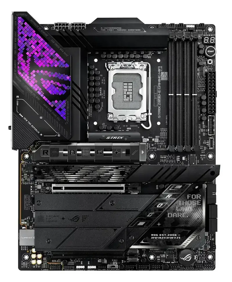 Asus ROG STRIX Z890-E GAMING WIFI ATX motherboard with DDR5, PCIe 5.0, Thunderbolt 4, and advanced AI features.