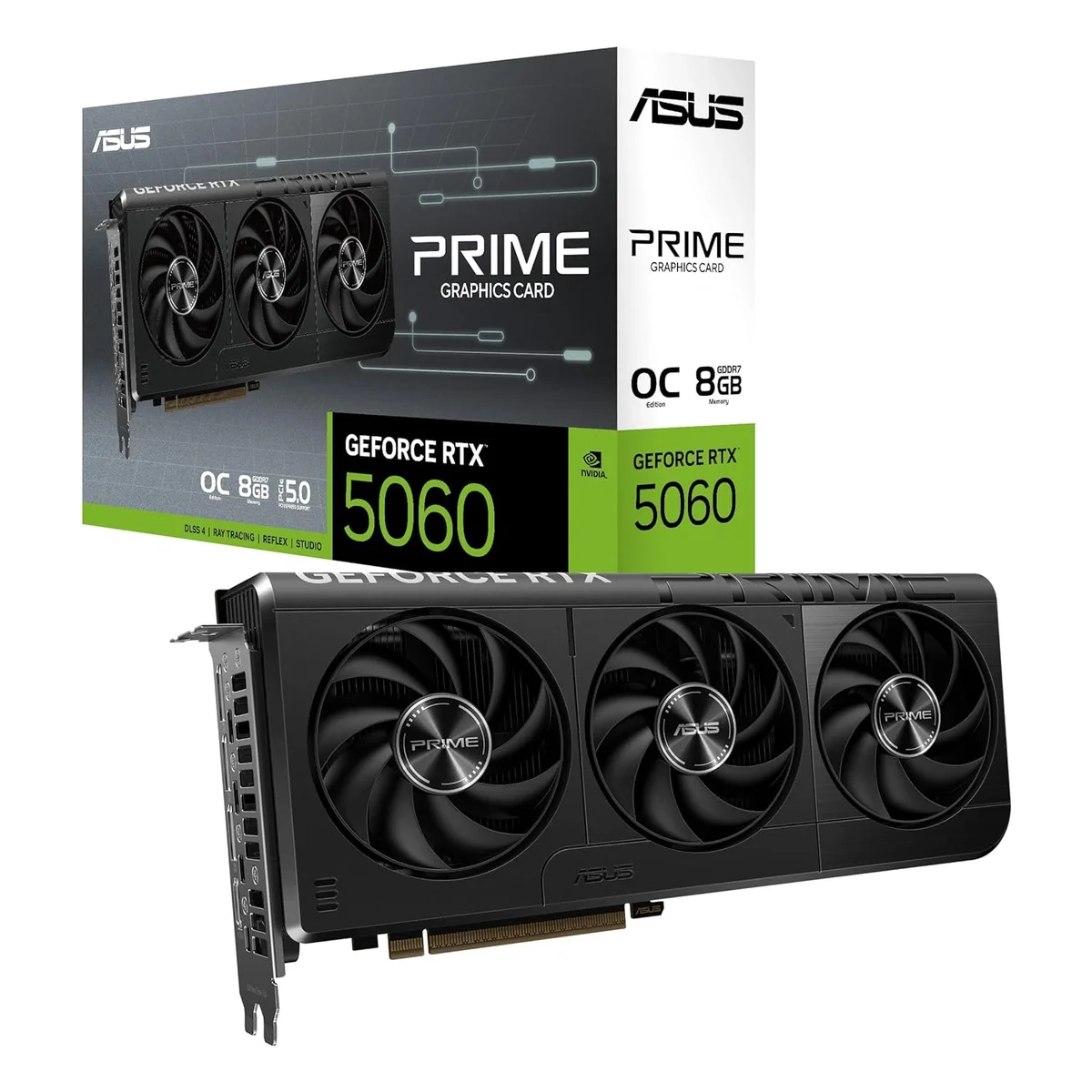 ASUS The SFF-Ready Prime GeForce RTX™ 5060 8GB GDDR7 OC Edition Graphics Card (PCIe® 5.0, 8GB GDDR7, HDMI®/DP 2.1, 2.5-Slot, Axial-tech Fans, Dual BIOS)