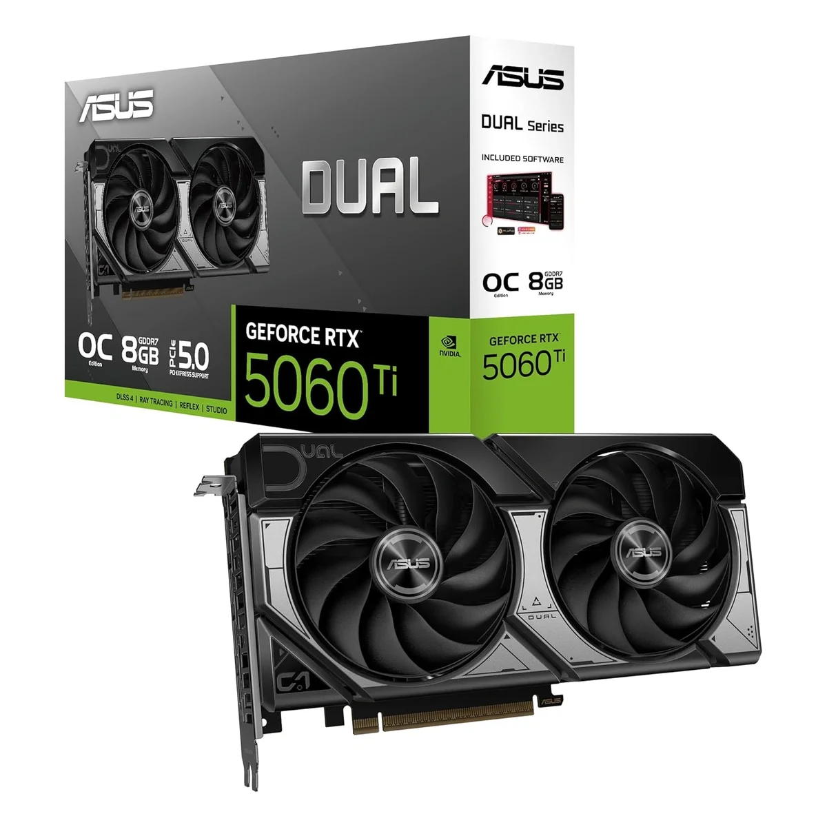ASUS Dual NVIDIA GeForce RTX 5060 Ti 8GB GDDR7 OC Edition - Graphics Card (PCIe 5.0, DLSS 4, HDMI 2.1b, DisplayPort 2.1b, 2.5-Slot, Axial Fans, 0dB Technology, Dual BIOS)