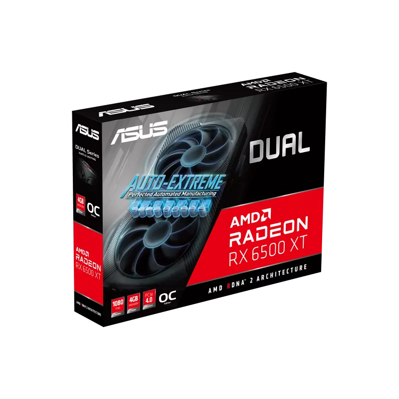 ASUS Dual Radeon™ RX 6500 XT OC Edition 4GB GDDR6 with two powerful Axial-tech fans and a 2-slot design for broad compatibility. image 6