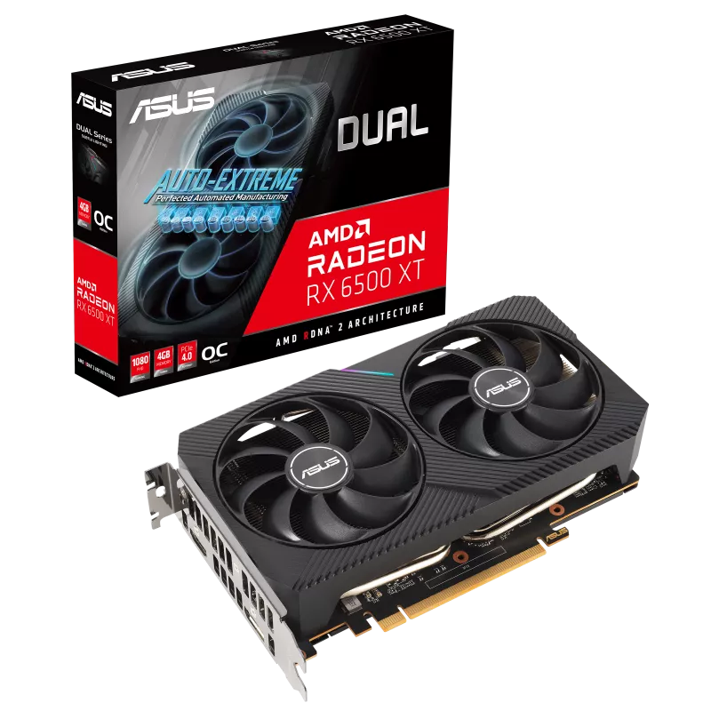 ASUS Dual Radeon™ RX 6500 XT OC Edition 4GB GDDR6 with two powerful Axial-tech fans and a 2-slot design for broad compatibility. image 10