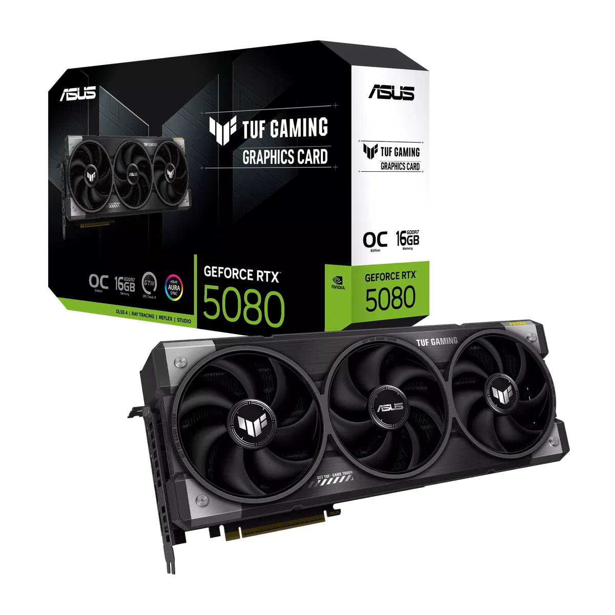 ASUS TUF Gaming GeForce RTX ™ 5080 16GB GDDR7 OC Edition Gaming Graphics Card (PCIe® 5.0, HDMI®/DP 2.1, 3.6-Slot, Military-Grade Components, Protective PCB Coating, axial-tech Fans, Vapor Chamber)