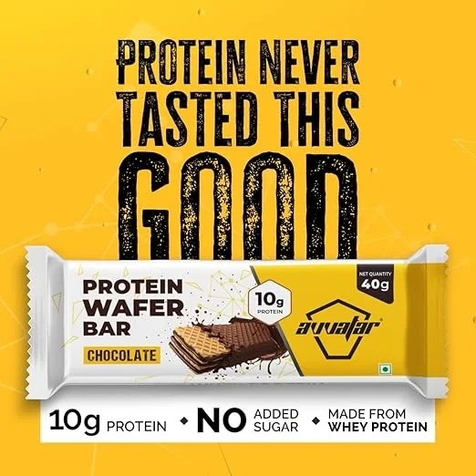 Avvatar PROTEIN WAFER BAR, 10g protein, chocolate flavour, no added sugar.