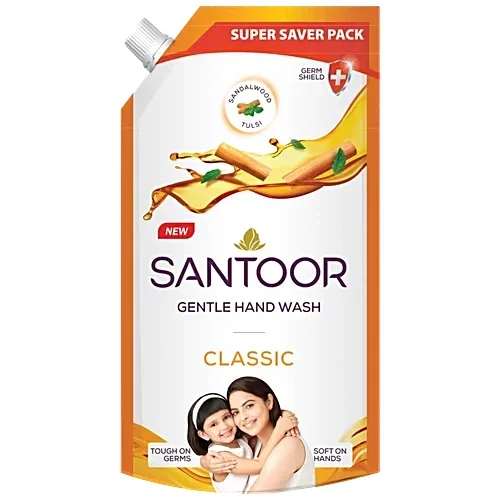 Santoor Classic Gentle Hand Wash Sandalwood & Tulsi,  650 ml, Soft & Nourishing Cleanser