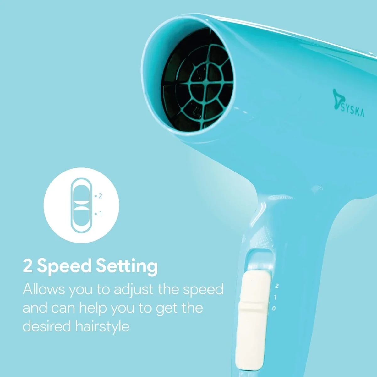 SYSKA HD1600 Blue Hair Dryer | Compact & Foldable Hair Styling Dryer image 2