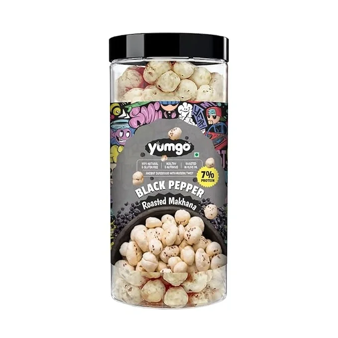Yumgo Black Pepper Roasted Makhana, Crunchy Foxnuts, Lotus Seeds, 80gm