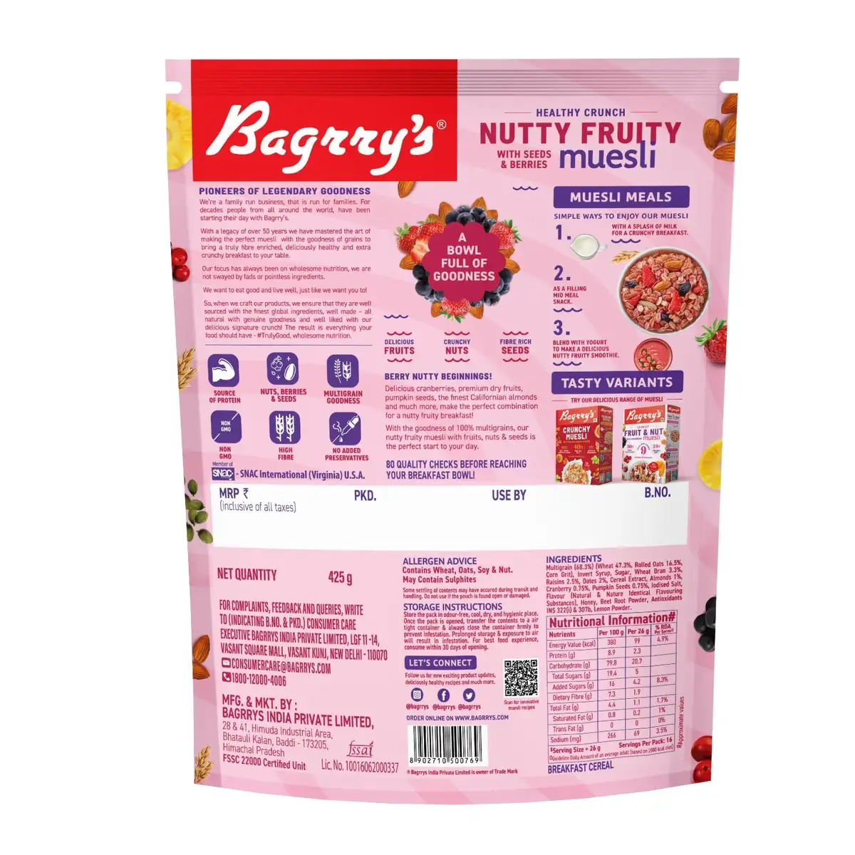  Bagrry's Crunchy Nutty Fruity Muesli with Seed & Berries 425g | 78% Fruit, Nuts, Seeds & Multigrains (Buy 1 Get 1) image 8