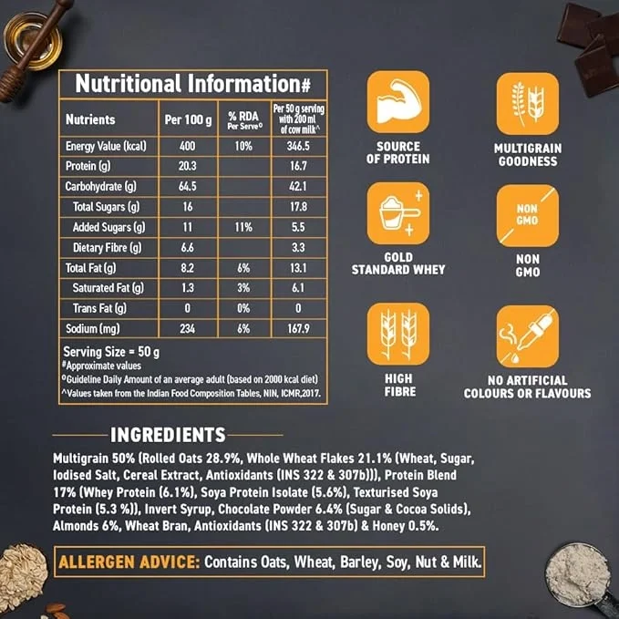  Bagrry's Whey Protein Muesli 500gm Box | 20gm Protein | Chocolate Flavour| Whole Oats & Californian Almonds| image 2