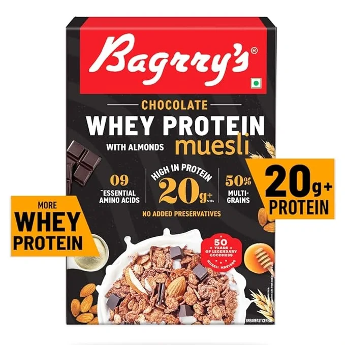  Bagrry's Whey Protein Muesli 500gm Box | 20gm Protein | Chocolate Flavour| Whole Oats & Californian Almonds| image 5
