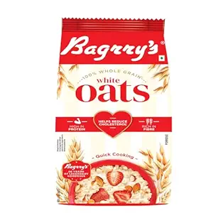  Bagrry's White Oats 500gm Pouch | Natural Whole Grain | High Soluble Fibre | Protein Goodness 