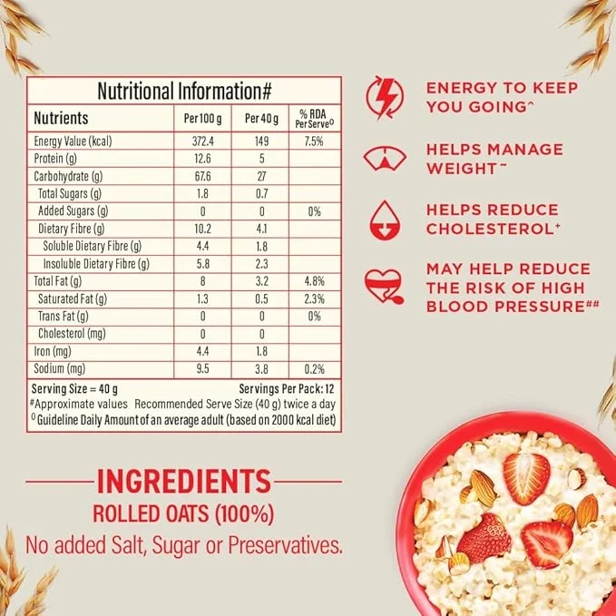  Bagrry's White Oats 500gm Pouch | Natural Whole Grain | High Soluble Fibre | Protein Goodness  image 3