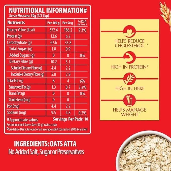 Bagrry’s Oats Atta 500 g Box | High in Protein & Fibre | Healthy Oats Flour image 9