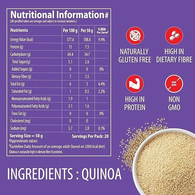  Bagrry’s Quinoa 1kg | Gluten Free Superfood | High Protein & High Fibre Breakfast Cereal | Rice Substitute 1Kg (Buy 1 Get 1) image 2