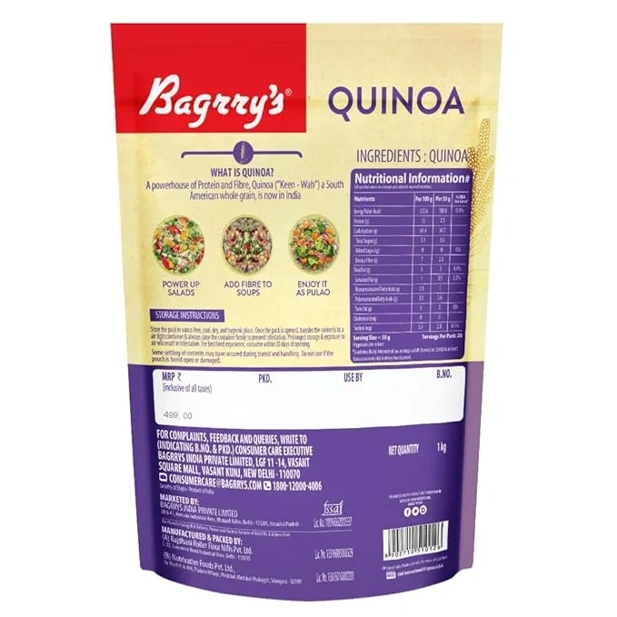  Bagrry’s Quinoa 1kg | Gluten Free Superfood | High Protein & High Fibre Breakfast Cereal | Rice Substitute 1Kg (Buy 1 Get 1) image 6