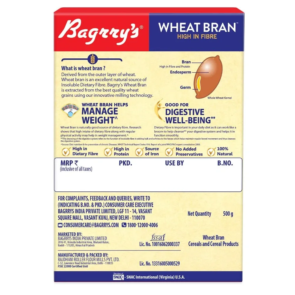 Bagrry’s Wheat Bran 500 g | High Fibre & Protein | Natural Prebiotic for Digestive Health image 2