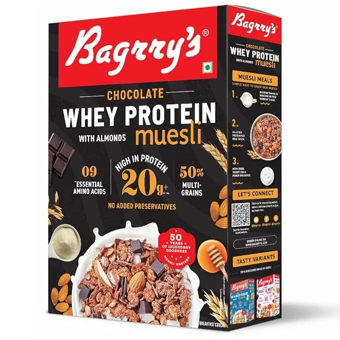  Bagrry's Whey Protein Muesli 500gm Box | 20gm Protein | Chocolate Flavour| Whole Oats & Californian Almonds| image 4