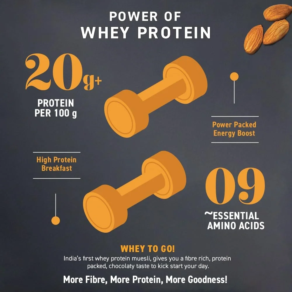  Bagrry's Whey Protein Muesli 500gm Box | 20gm Protein | Chocolate Flavour| Whole Oats & Californian Almonds| image 7