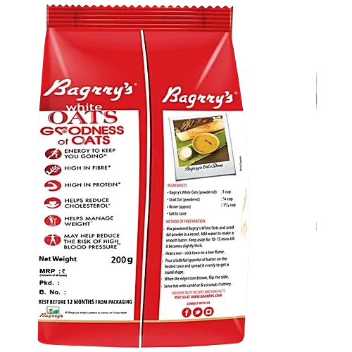  Bagrry's White Oats - High In Protein & Fibre Re, 200 g Pouch image 2