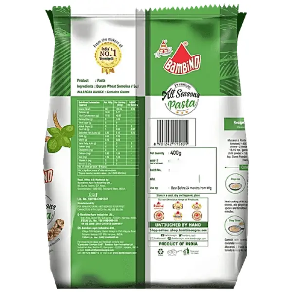  BAMBINO ALL SEASONS PASTA FUSILLI 400GM image 2