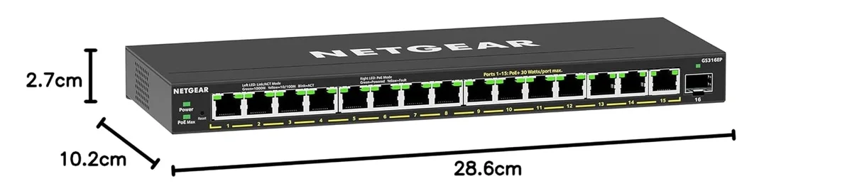 NETGEAR GS316P 16-Port Gigabit PoE+ Unmanaged Switch | 16 Gigabit Ports | 8 PoE+ Ports | 115W PoE Budget image 5