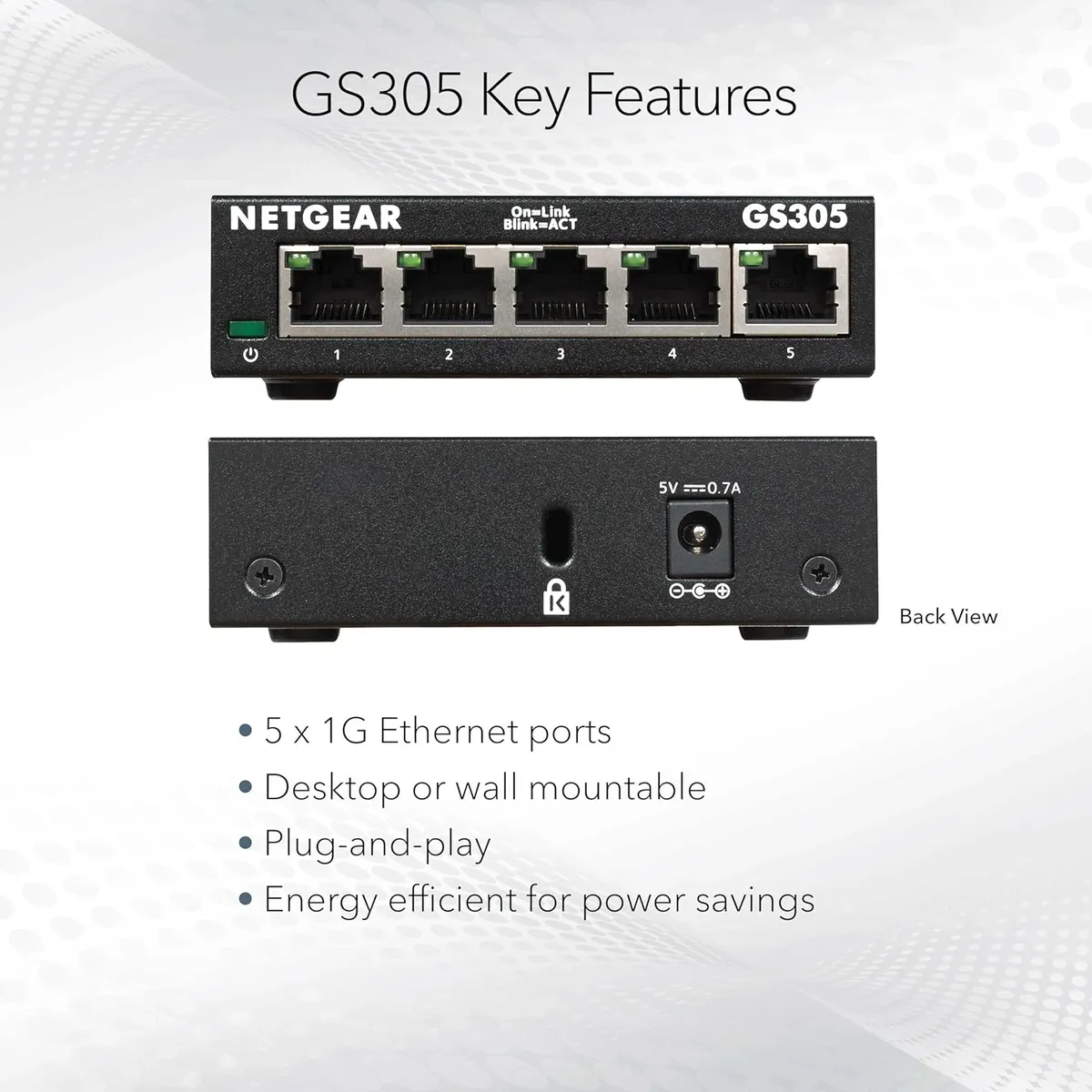 NETGEAR GS305 5-Port Gigabit Ethernet Switch | Unmanaged Plug & Play Desktop Network Switch image 4