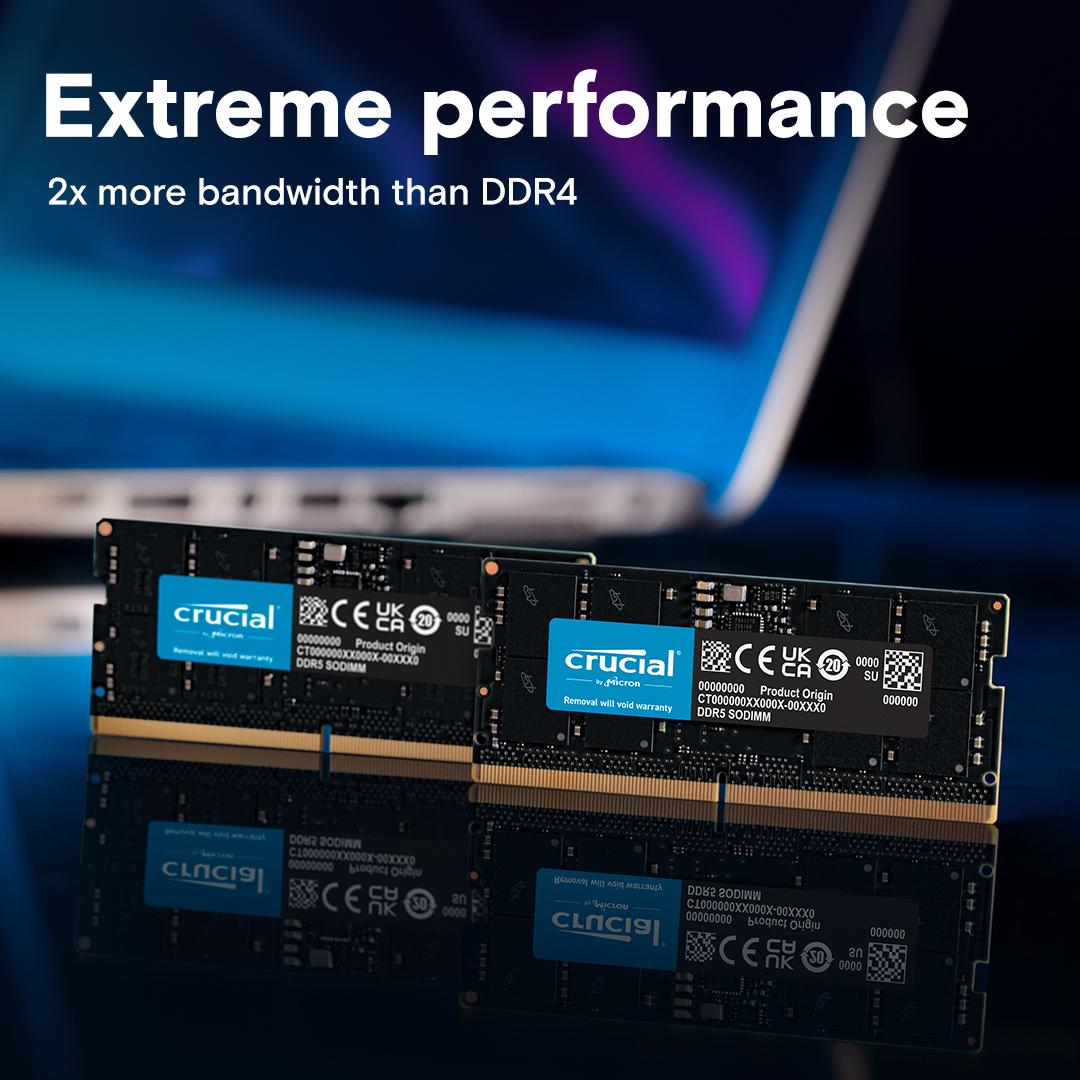 Crucial 16GB Kit (8GBx2) DDR5 4800 MHz SODIMM Laptop RAM / Memory, CT2K8G48C40S5, 10 Year Warranty thumbnail 2