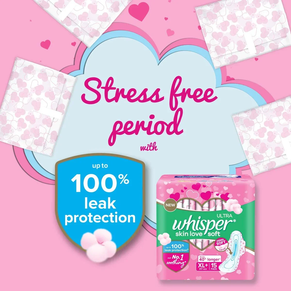 Whisper Ultra Soft Pads XL+ for Women – Pack of 15, Secure & Comfortable Fit image 4