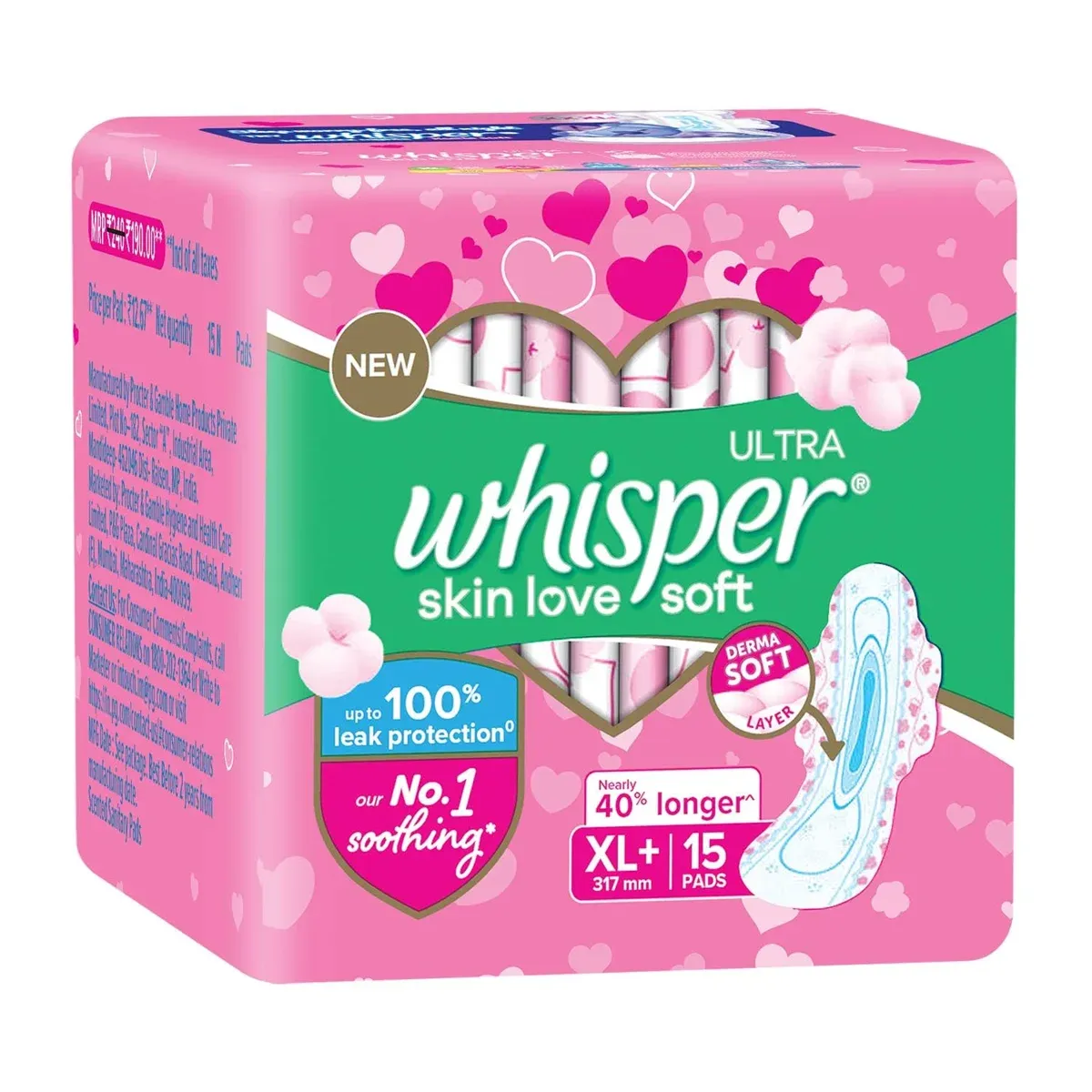 Whisper Ultra Soft Pads XL+ for Women – Pack of 15, Secure & Comfortable Fit image 9