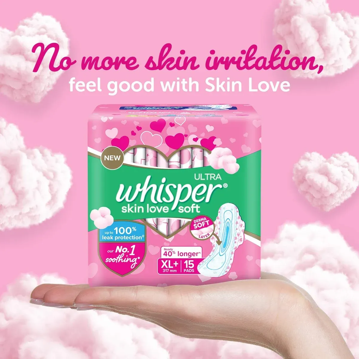 Whisper Ultra Soft Pads XL+ for Women – Pack of 15, Secure & Comfortable Fit image 5