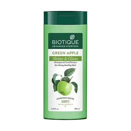 Biotique Green Apple Shine & Gloss Shampoo & Conditioner, 180ml. Natural hair care for shiny, healthy hair.